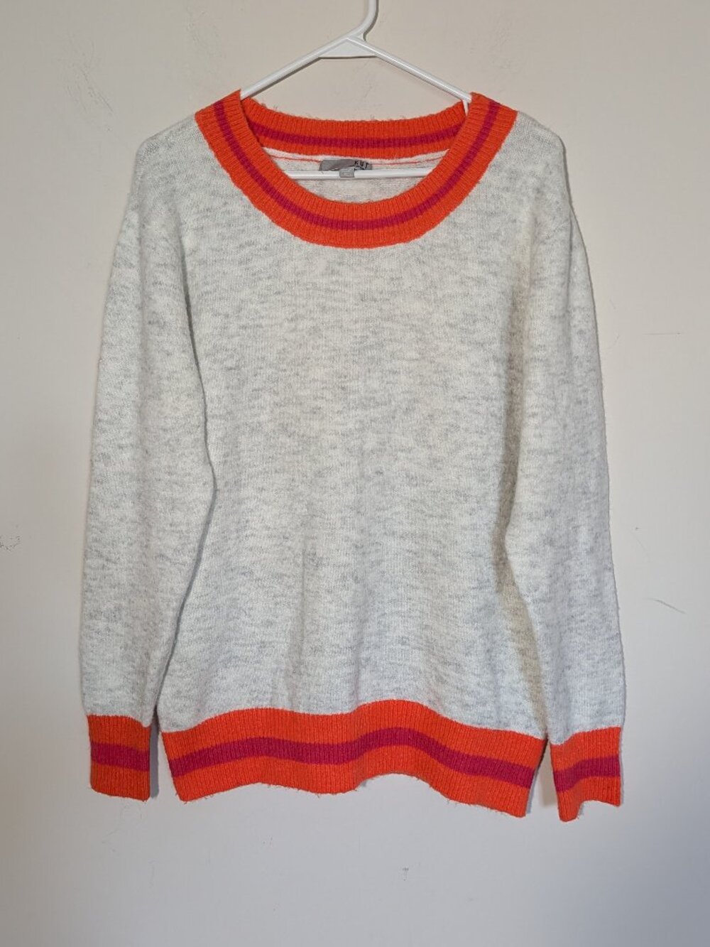 Kut from the Kloth Crew Neck Wool Blend Knit Pullover Sweater Grey Orange Sz XL